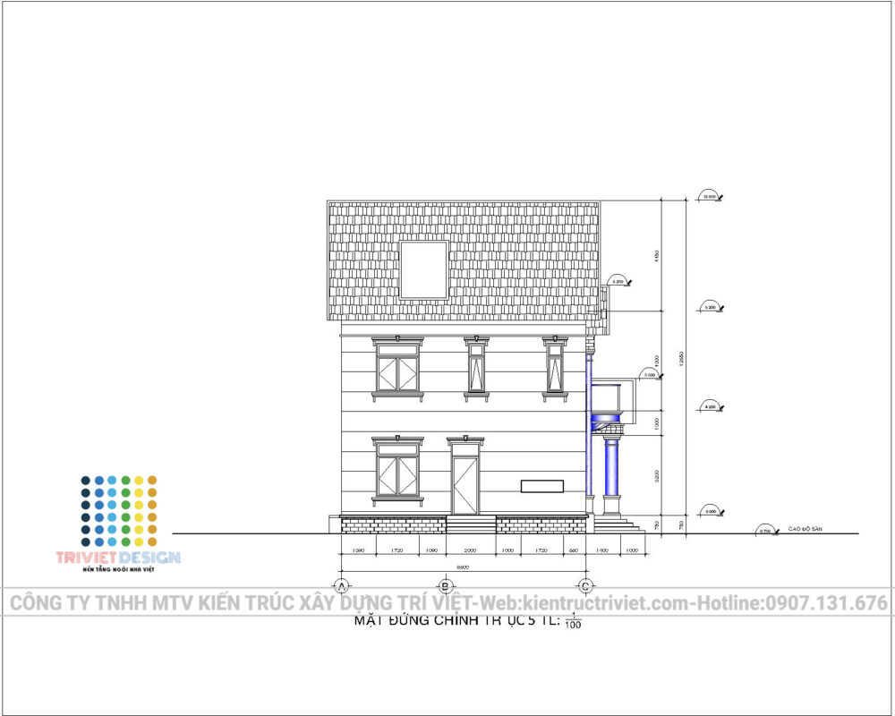 bản vẽ biệt thự 1 trệt 2 lầu sân vườn đẹp