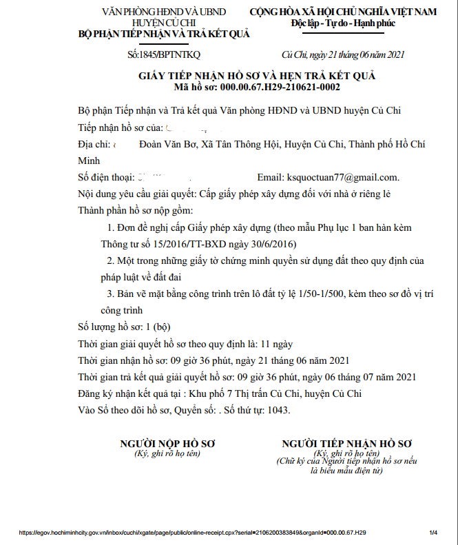 Hồ sơ xin cấp giấy phép nhà ở tại Củ Chi