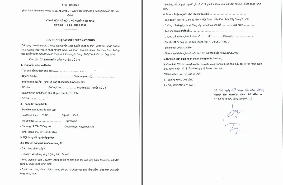 thủ tục xin giấy phép xây dựng