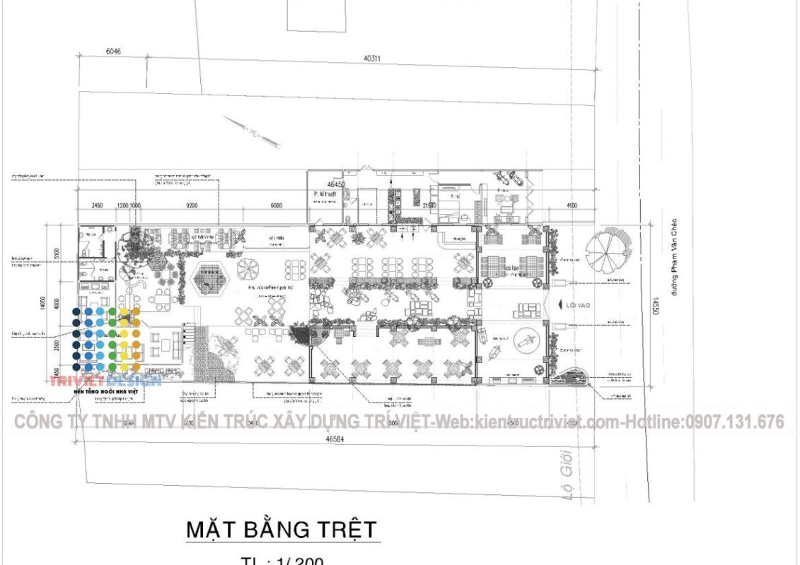 mặt bằng quán cafe sân vườn đẹp hiện đại
