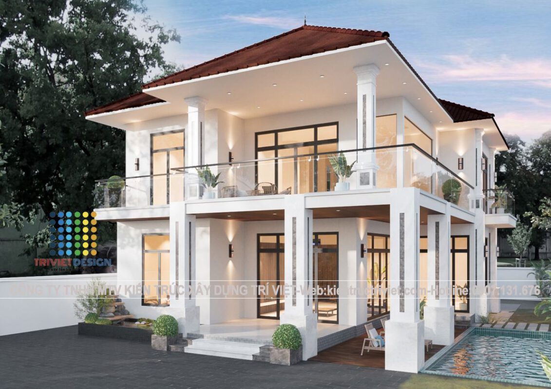 mẫu nhà biệt thự 01 trệt 01 lầu có sân vườn