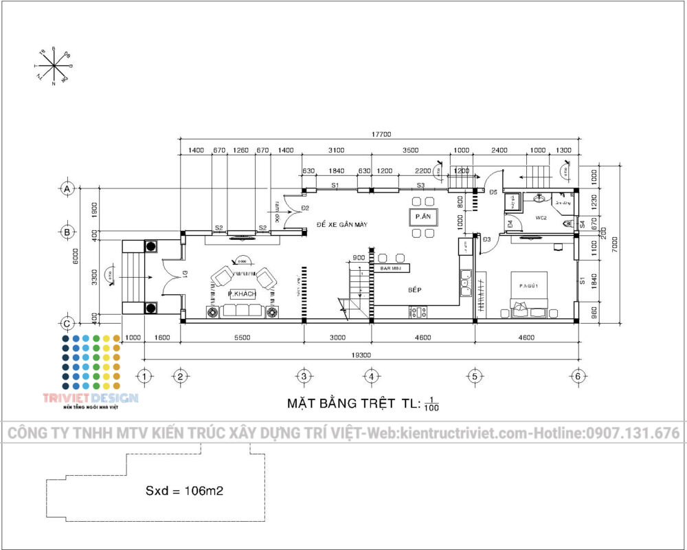 thiết kế biệt thự phố 1 trệt 1 lầu hiện đại