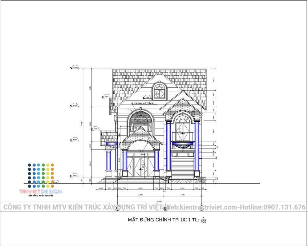 thiết kế biệt thự vườn đẹp 1 trệt 2 lầu