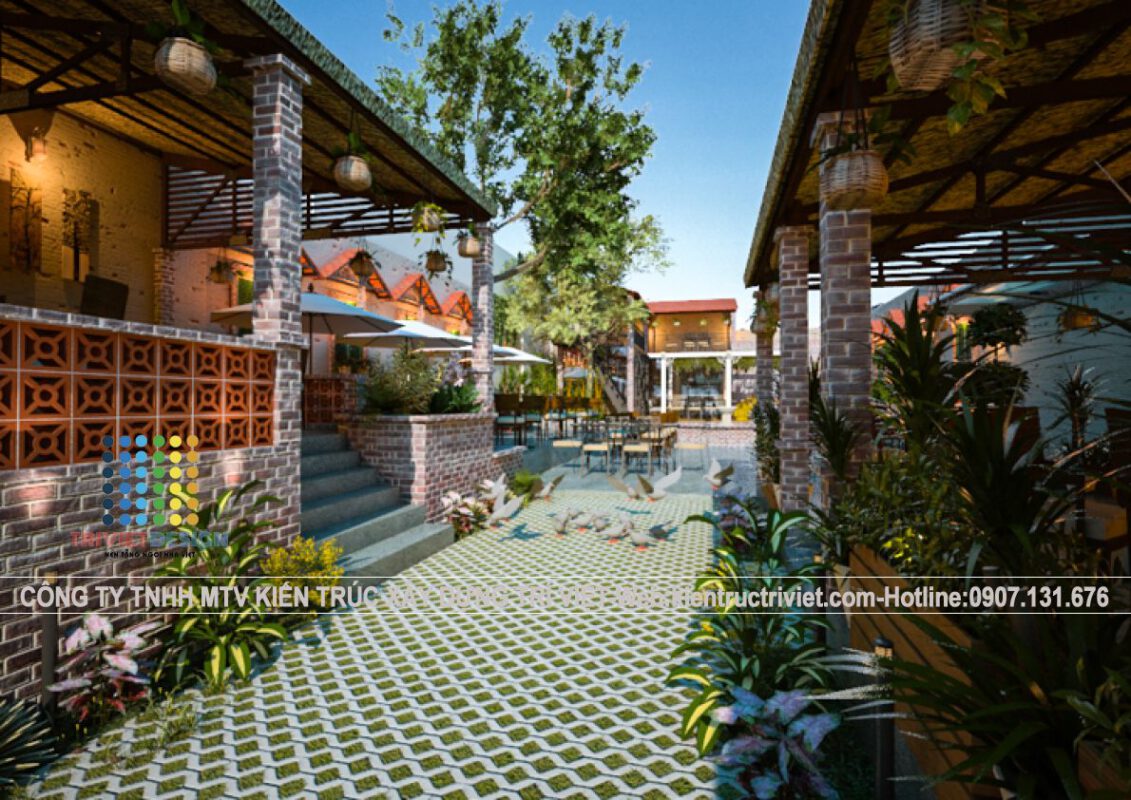 thiết kế cafe sân vườn hiện đại đẹp