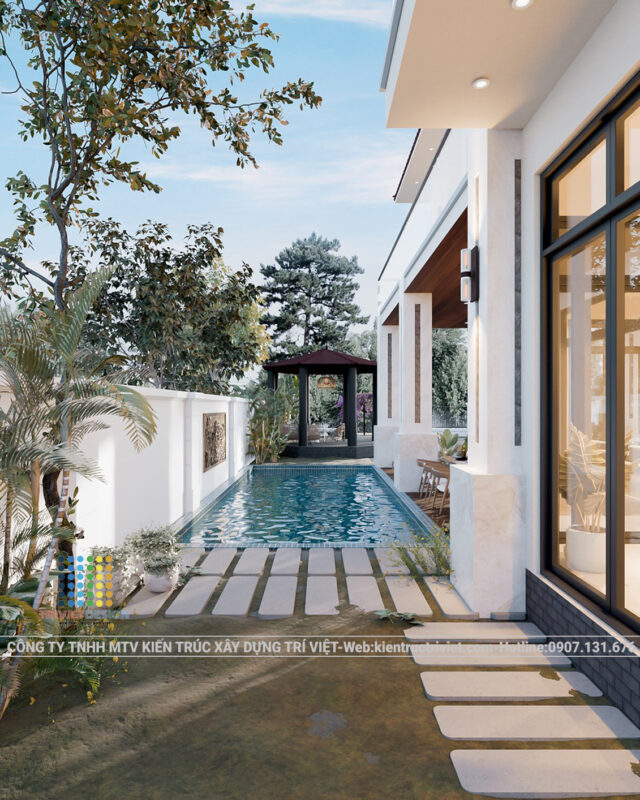 thiết kế biệt thự đẹp với hồ bơi và vườn