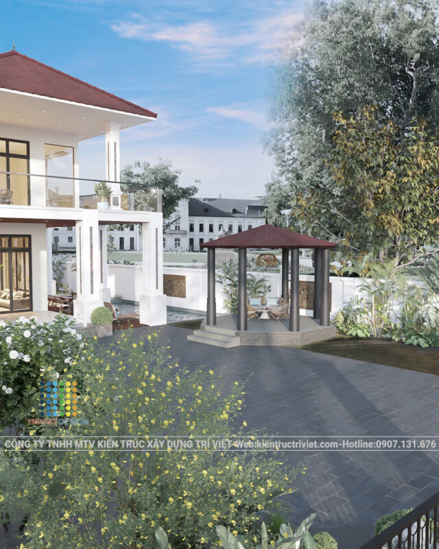 thiết kế biệt thự nhà vườn đẹp có bể bơi