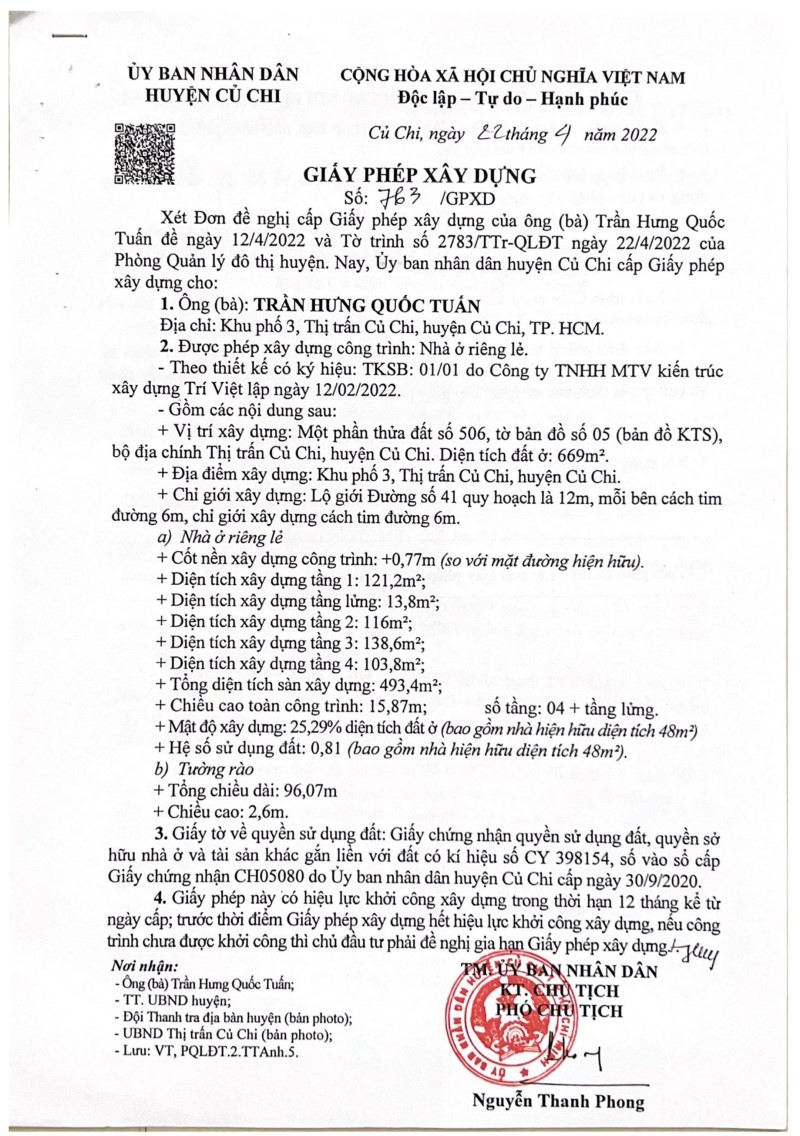 giấy phép xây nhà củ chi