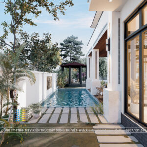 thiết kế biệt thự đẹp với hồ bơi và vườn